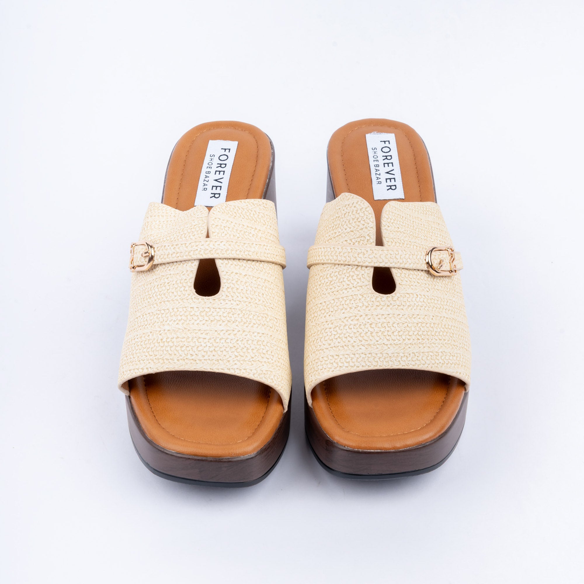 Beige platform heel mules for women – Forever Shoe Bazar