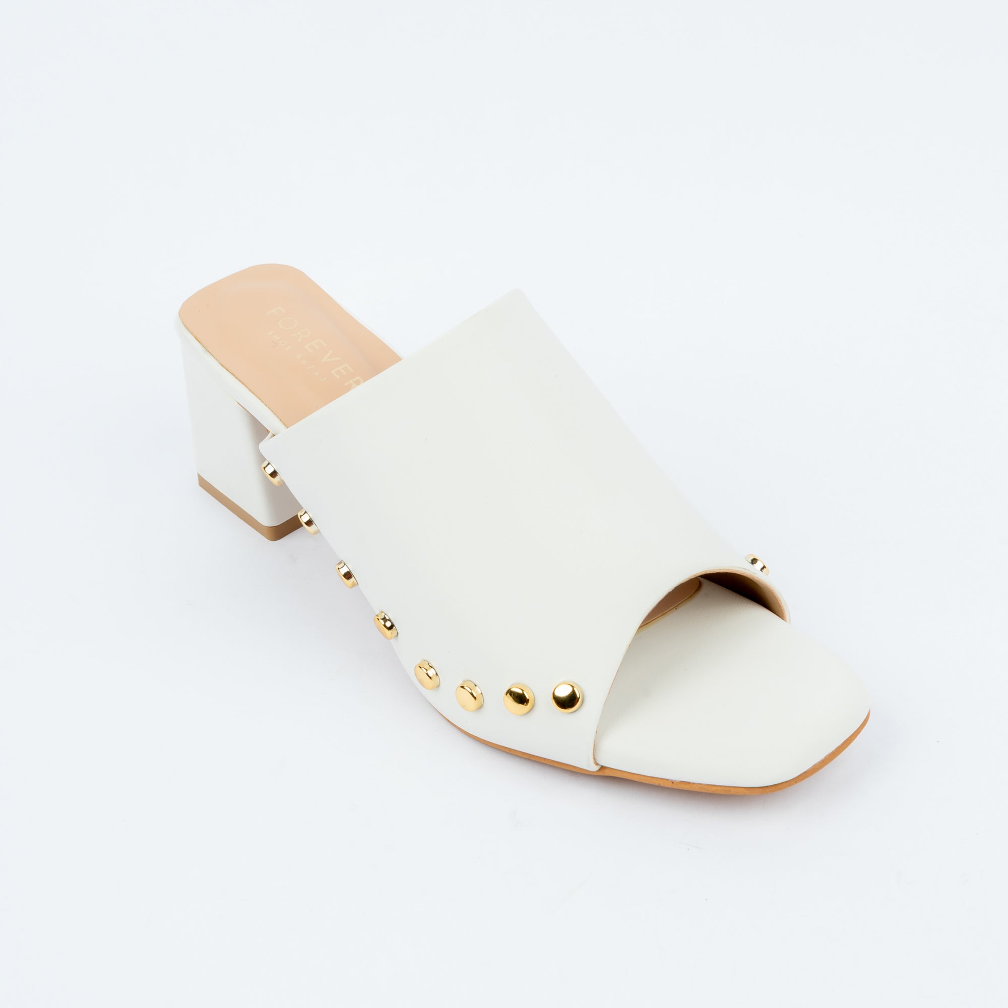 White block heel mules styled for party wear