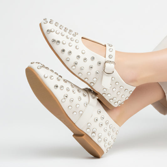 The Glam Studded - White Flat Ballerinas