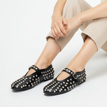 The Glam Studded - Black Flat Ballerinas
