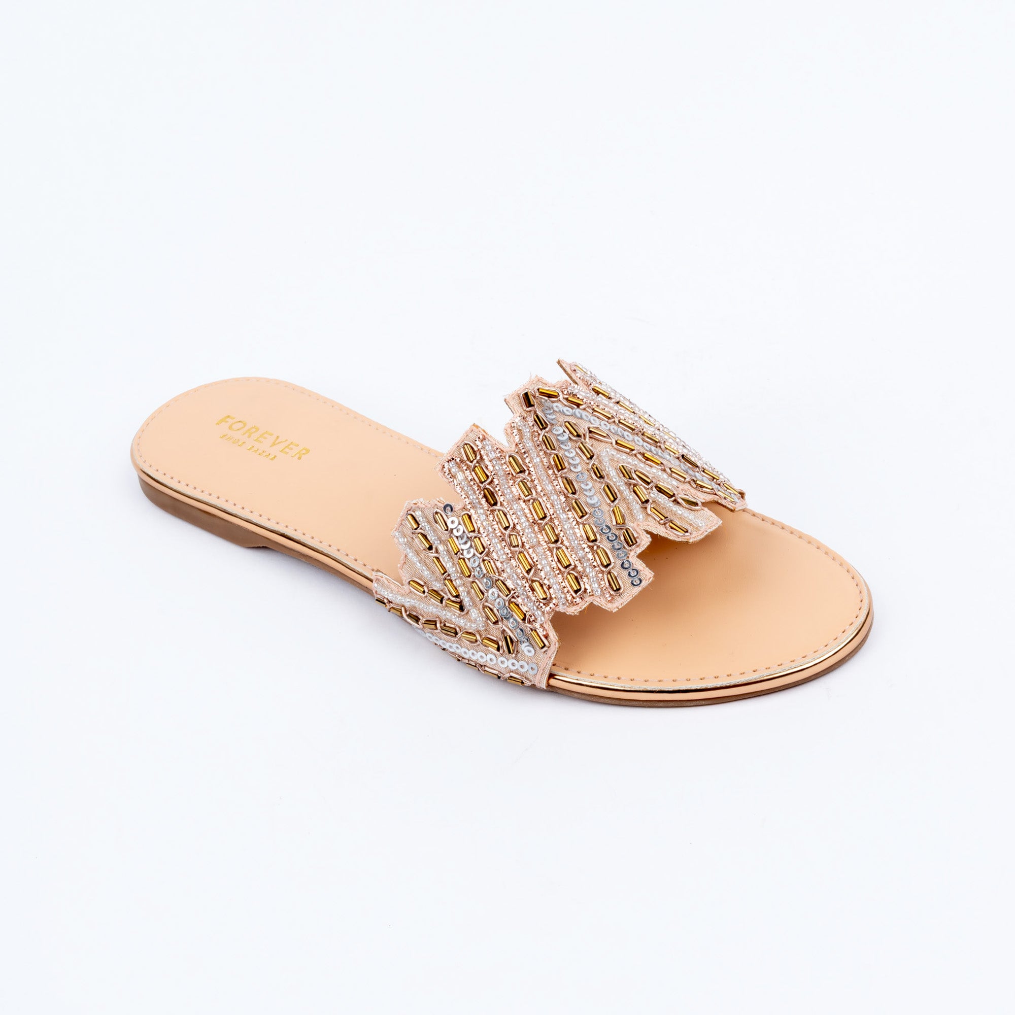 Champagne party flats for women, dual-tone metallic accent