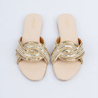 Gold metallic party flats for women, criss-cross metallic upper