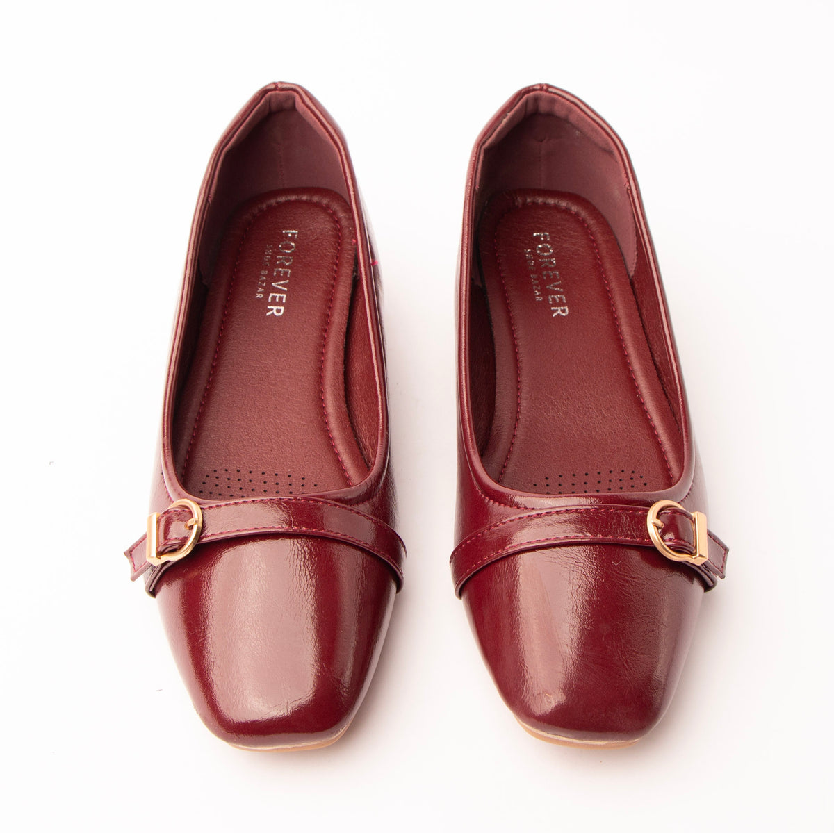 Maroon buckle ballerinas styled for everyday wear