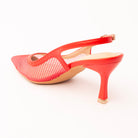 Red pumps for women, back view showing the heel