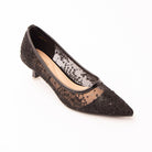 Black embroidered mesh pumps styled for casual wear