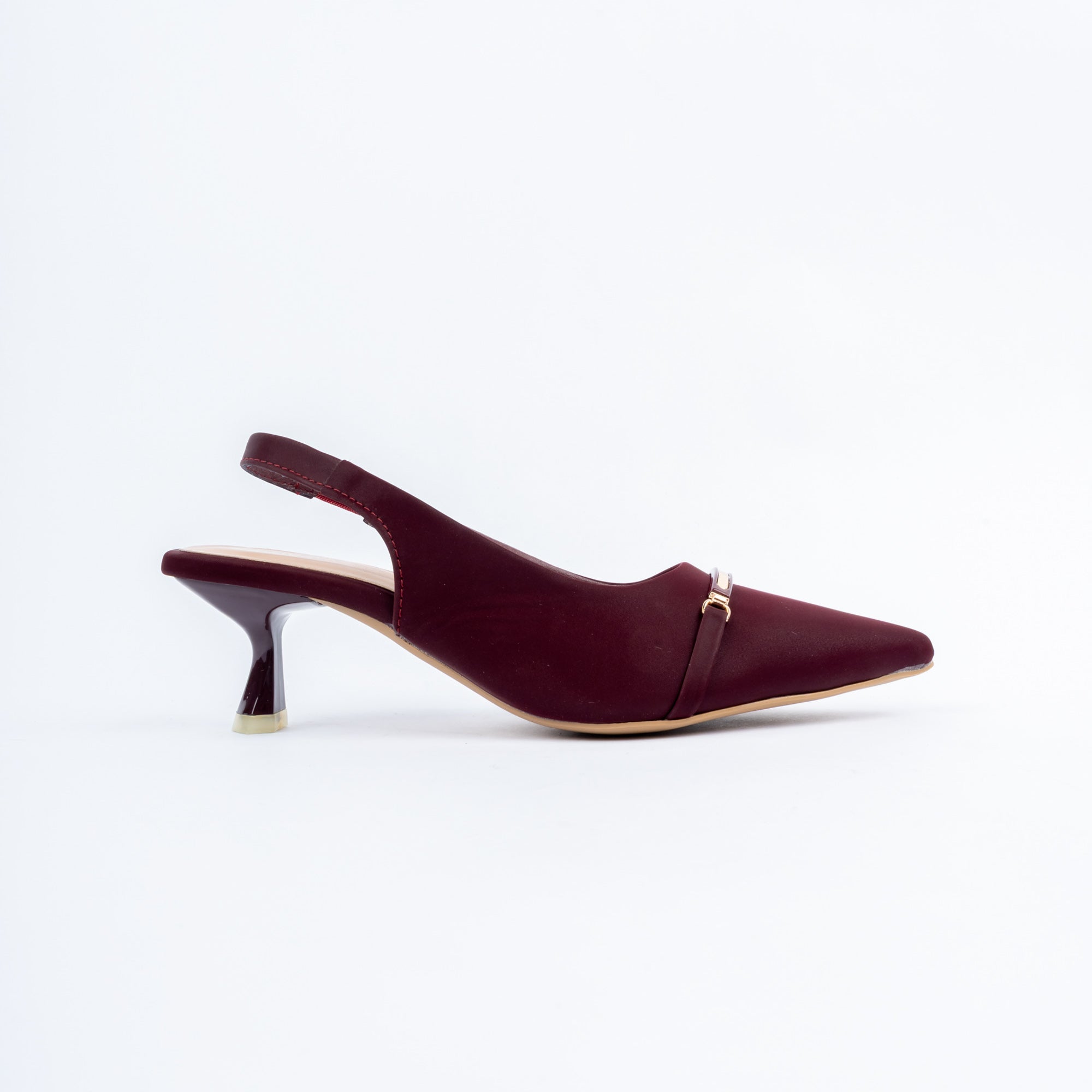 Maroon pumps styled for casual wear