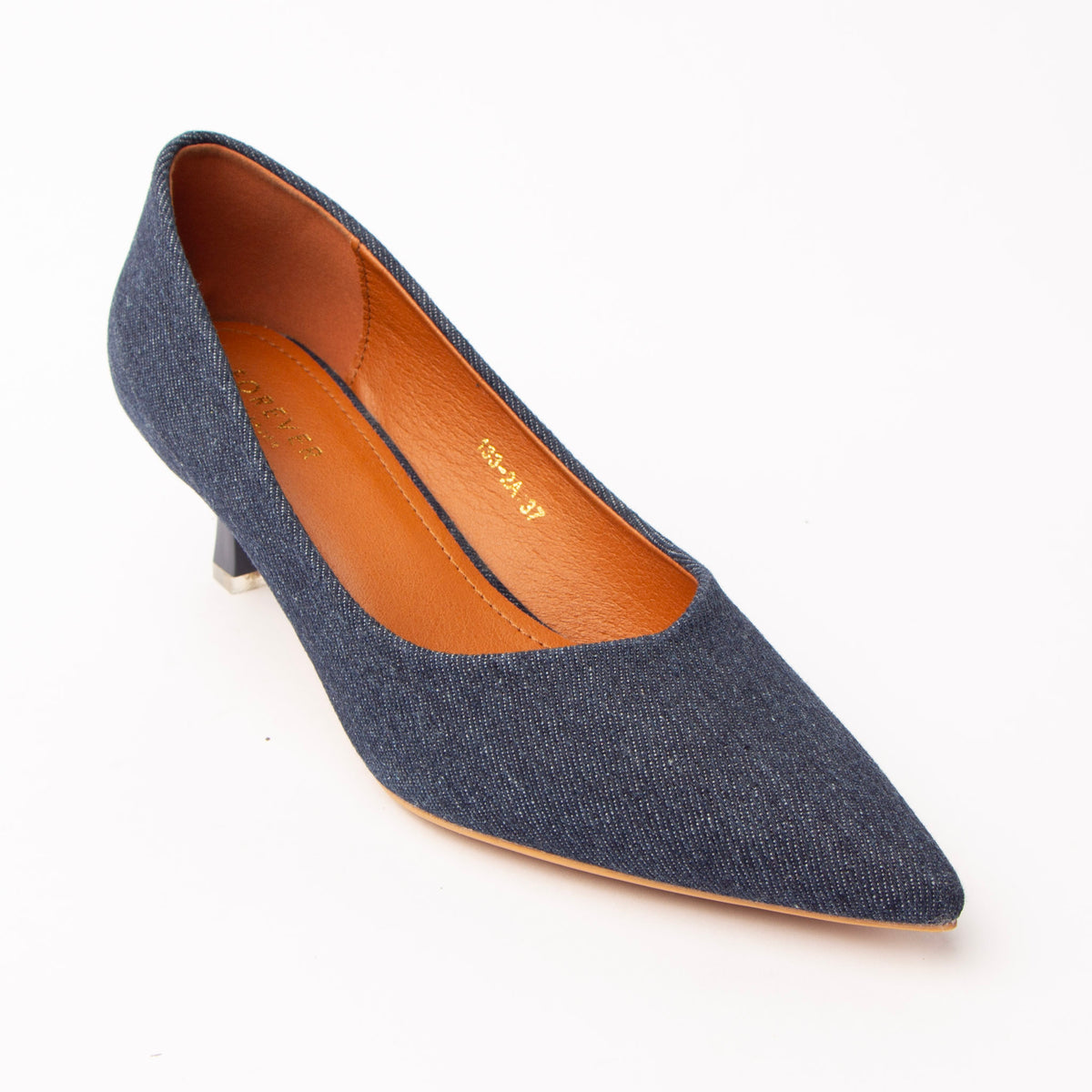 Navy blue denim kitten heels for women - Forever Shoe Bazar