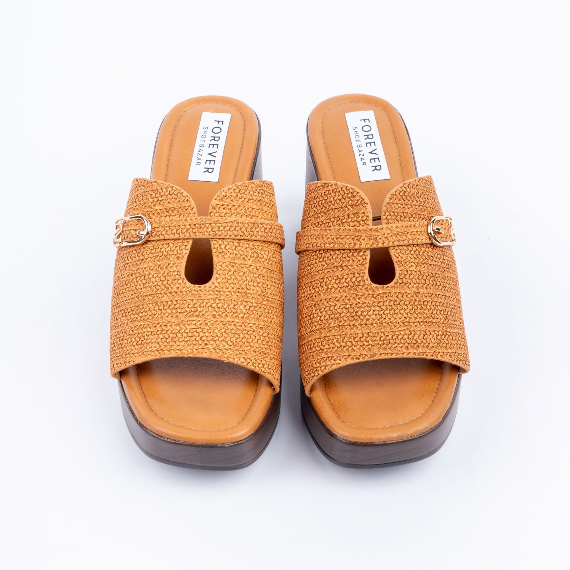 Camel platform heel mules for women – Forever Shoe Bazar