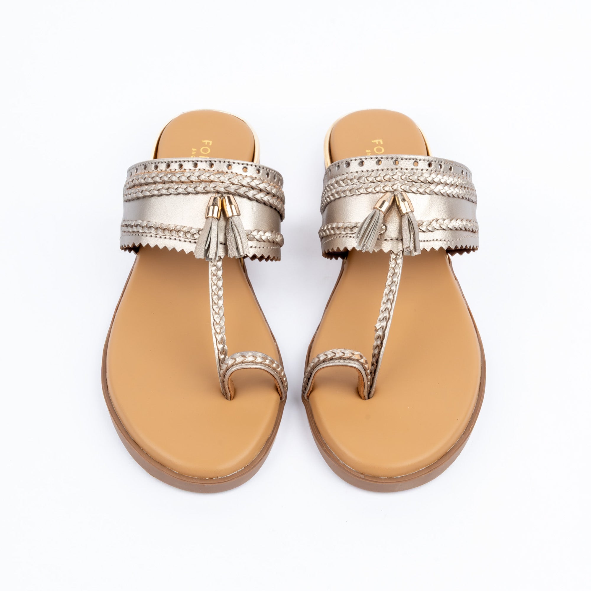 Gold metallic ballet flats for women, soft metallic finish