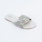 Silver metallic party flats for women, criss-cross metallic upper