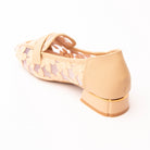 Khaki lace loafers for women, back view showing the heel