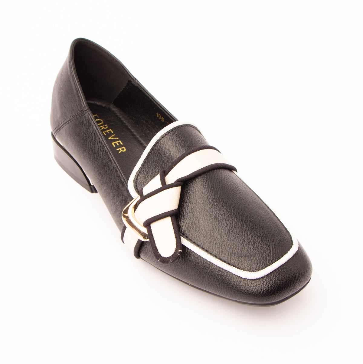 Black piped block heel loafers for women - Forever Shoe Bazar