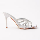 Silver mules for women, side view
