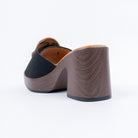 Black platform heel mules for women with cushioned footbed, side view