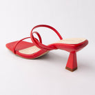 Red mules for women, back view showing the heel