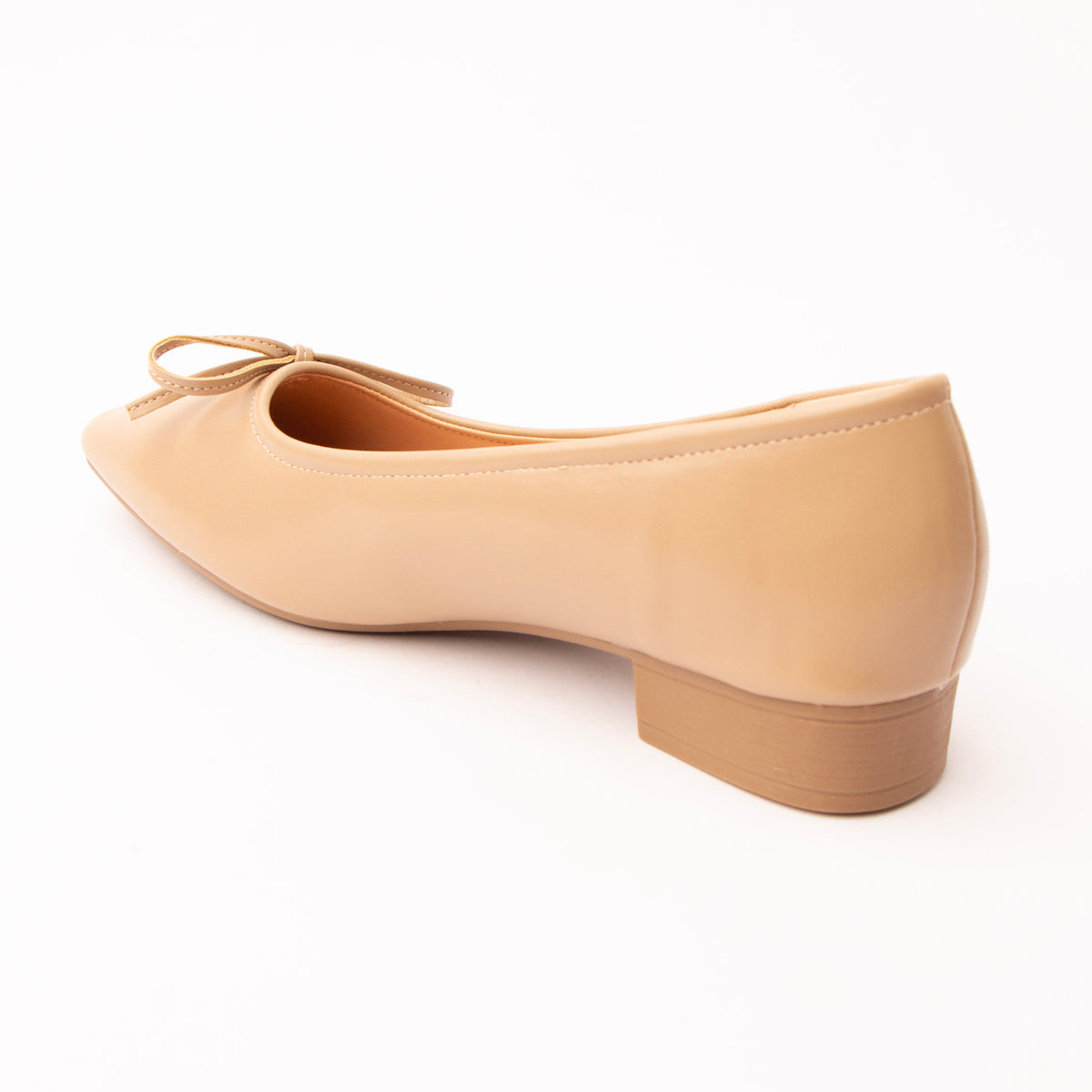 Khaki pumps for women, back view showing the heel