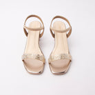 Gold embellished block heel sandals for women – Forever Shoe Bazar