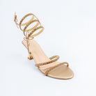 Gold block heel sandals for women with cushioned footbed, side view