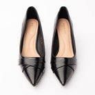 Black folded strap pumps styled for everyday wear