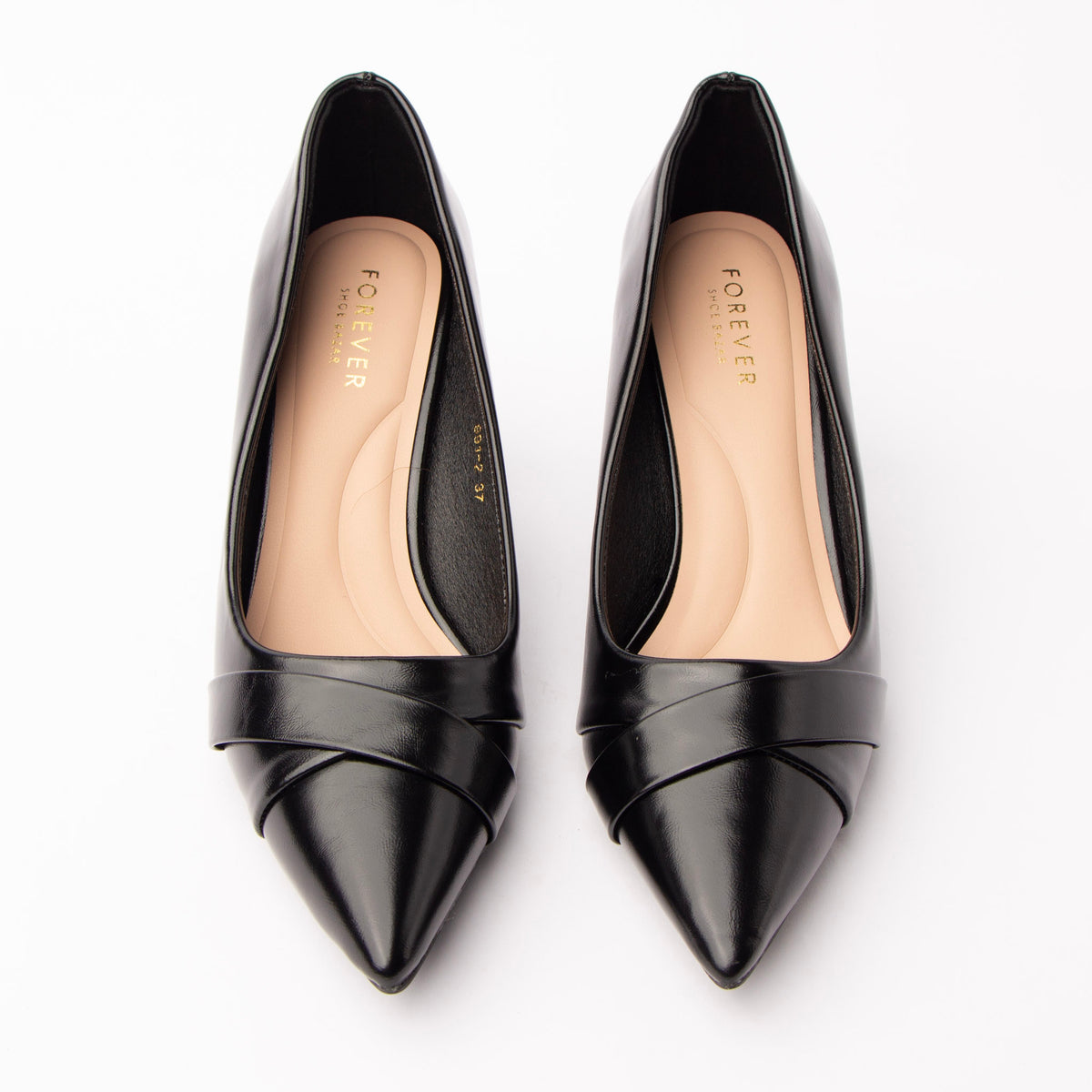 Black folded strap pumps styled for everyday wear