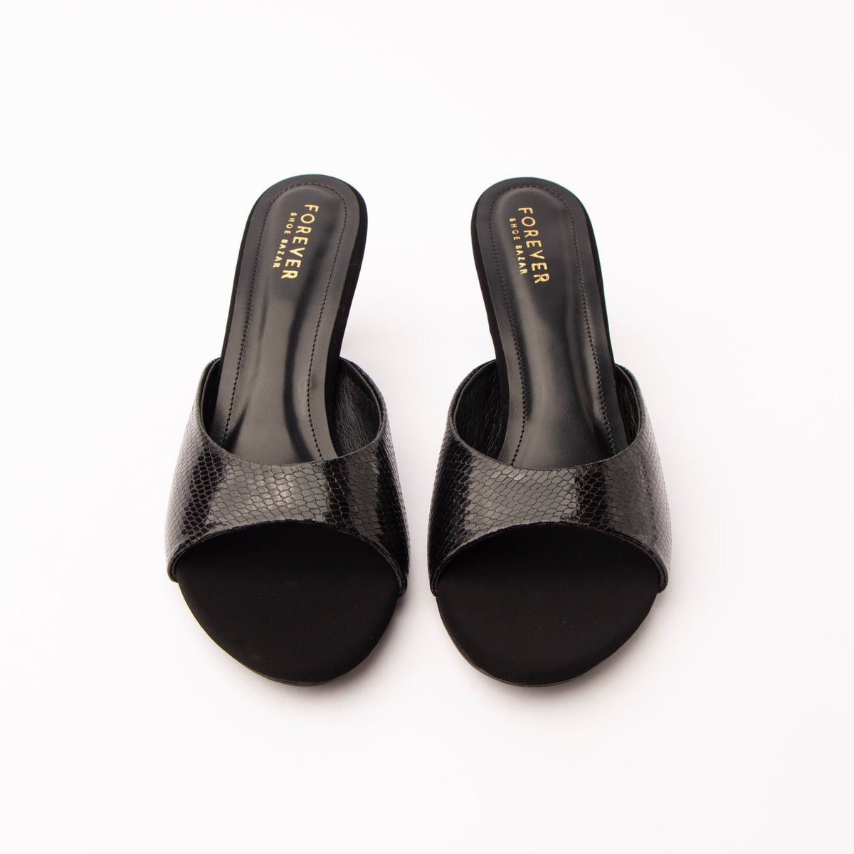 Black snake print kitten heel mules for women – Forever Shoe Bazar