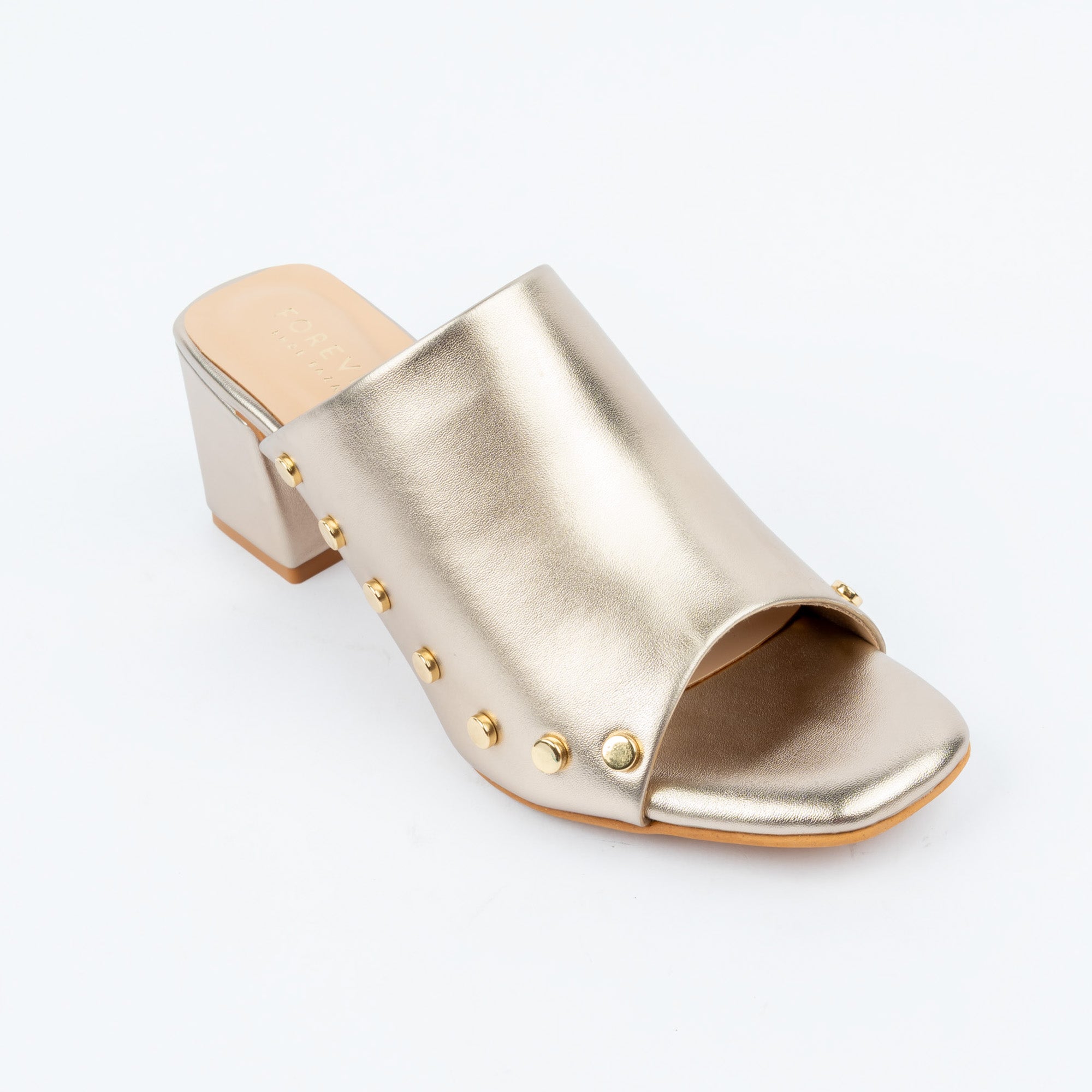 Gold block heel mules for women – Forever Shoe Bazar