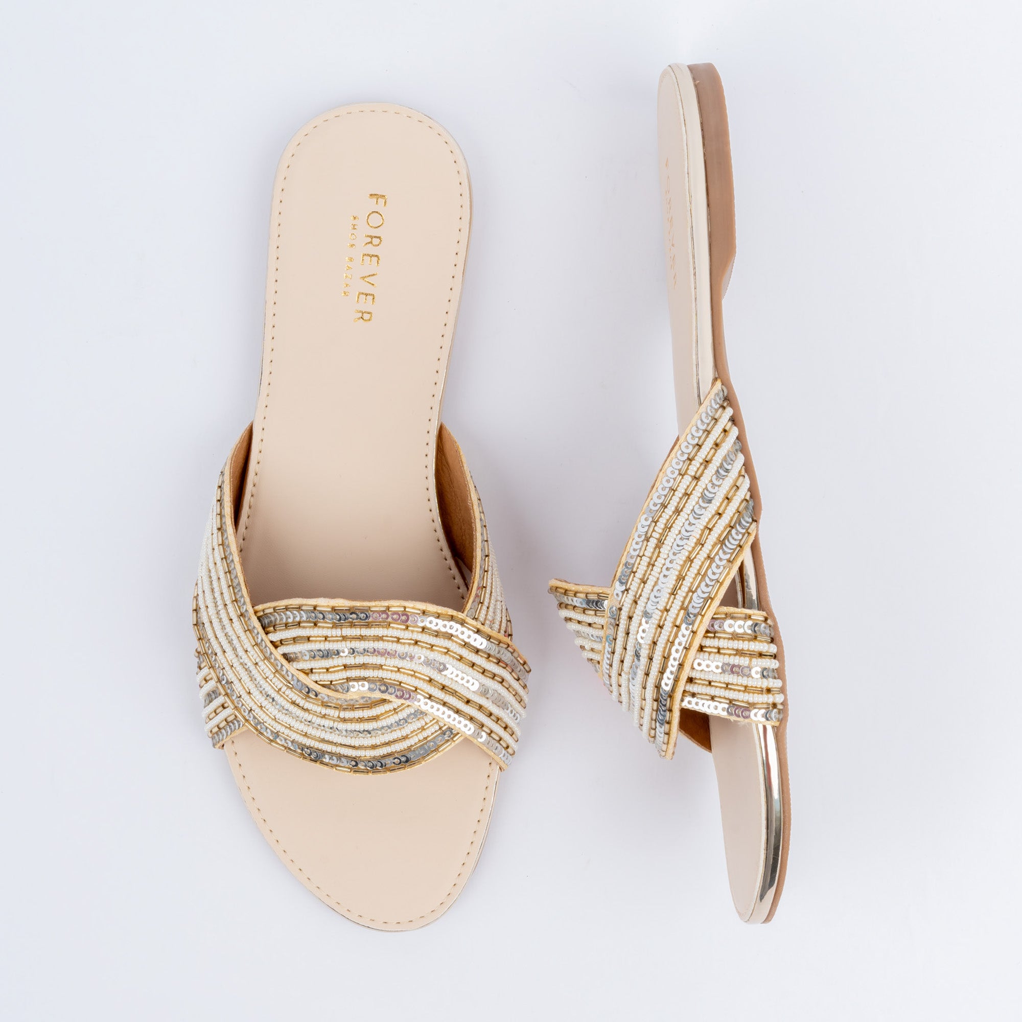 Gold metallic party flats for women – Forever Shoe Bazar