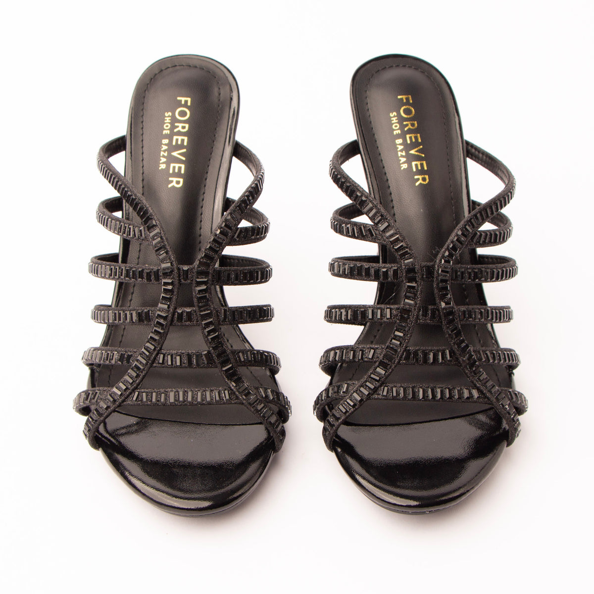 Black mules for women, both shoes from the front