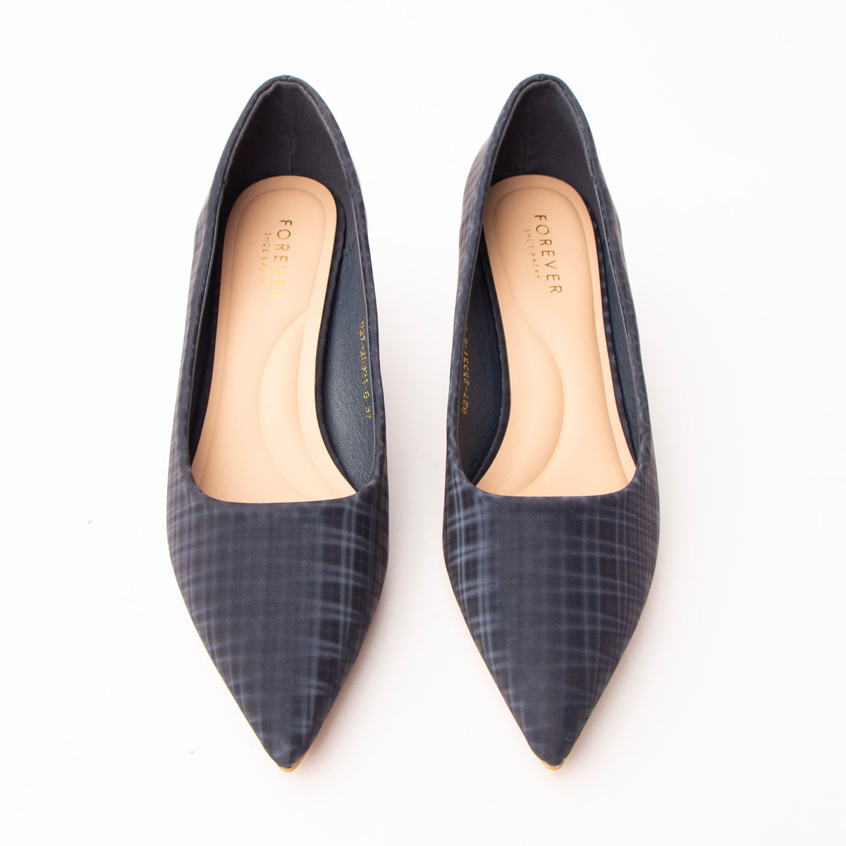 Blue check print kitten heels for women – Forever Shoe Bazar