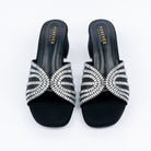 Black block heel mules styled for party wear
