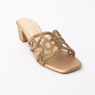 Copper cut out block heel mules styled for party wear