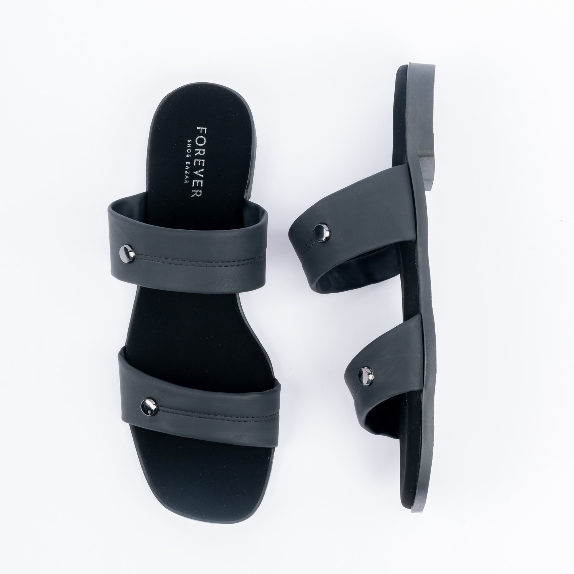 Black dual strap ballet flats for women – Forever Shoe Bazar