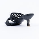 Black kitten heel mules for women with cushioned footbed, side view