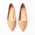 Beige check print court shoes styled for everyday wear