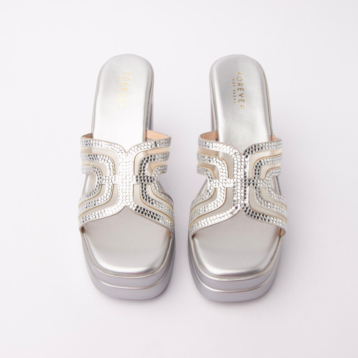 Silver beaded platform mules for women – Forever Shoe Bazar