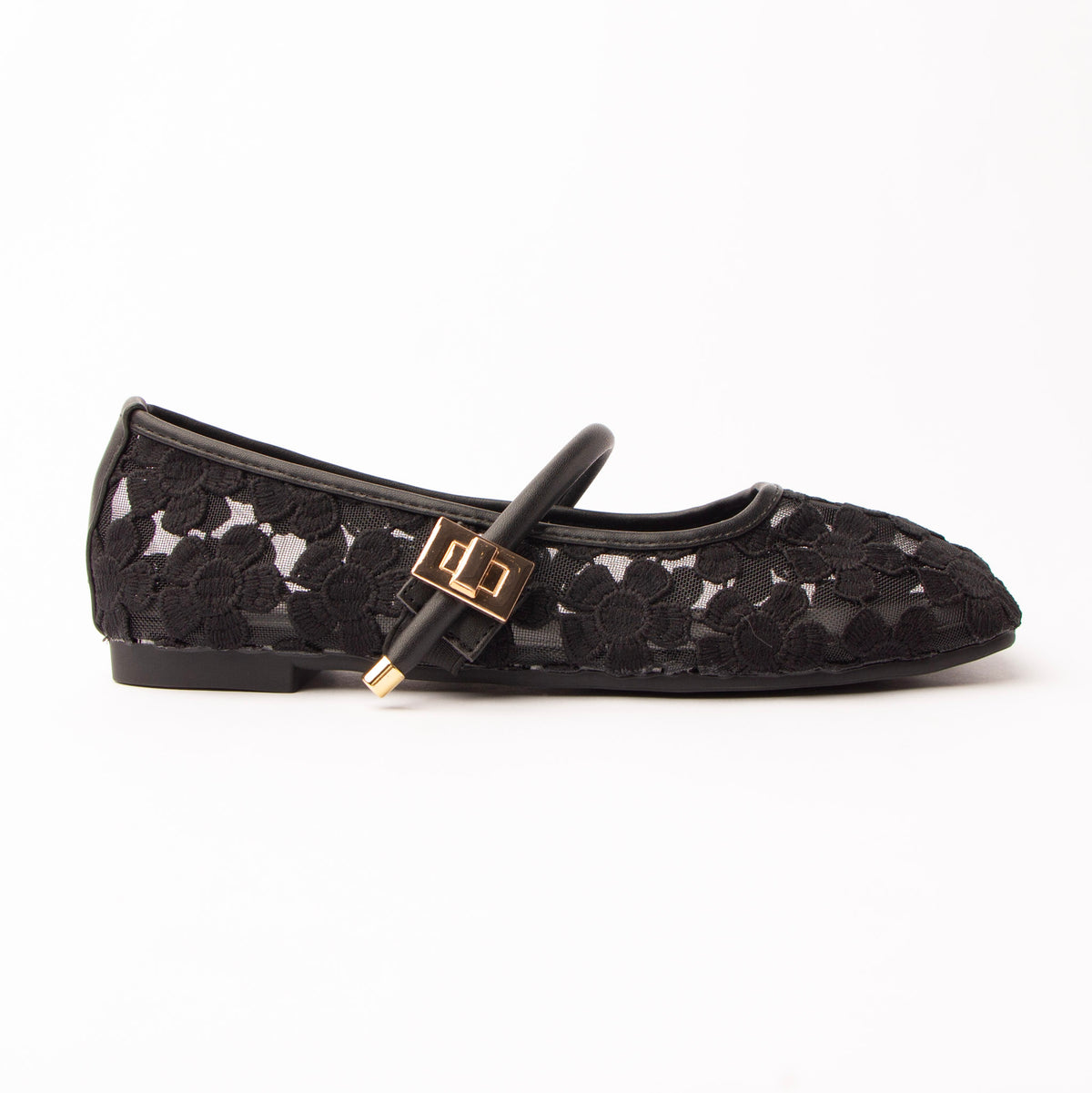 Black flats for women, side view