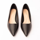 Black pointed kitten heels styled for everyday wear
