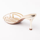 Gold mules for women, back view showing the heel