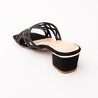Black cut out block heel mules for women with cushioned footbed, side view