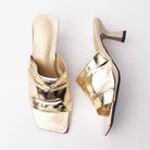 Gold metallic mules for women with a cushioned footbed