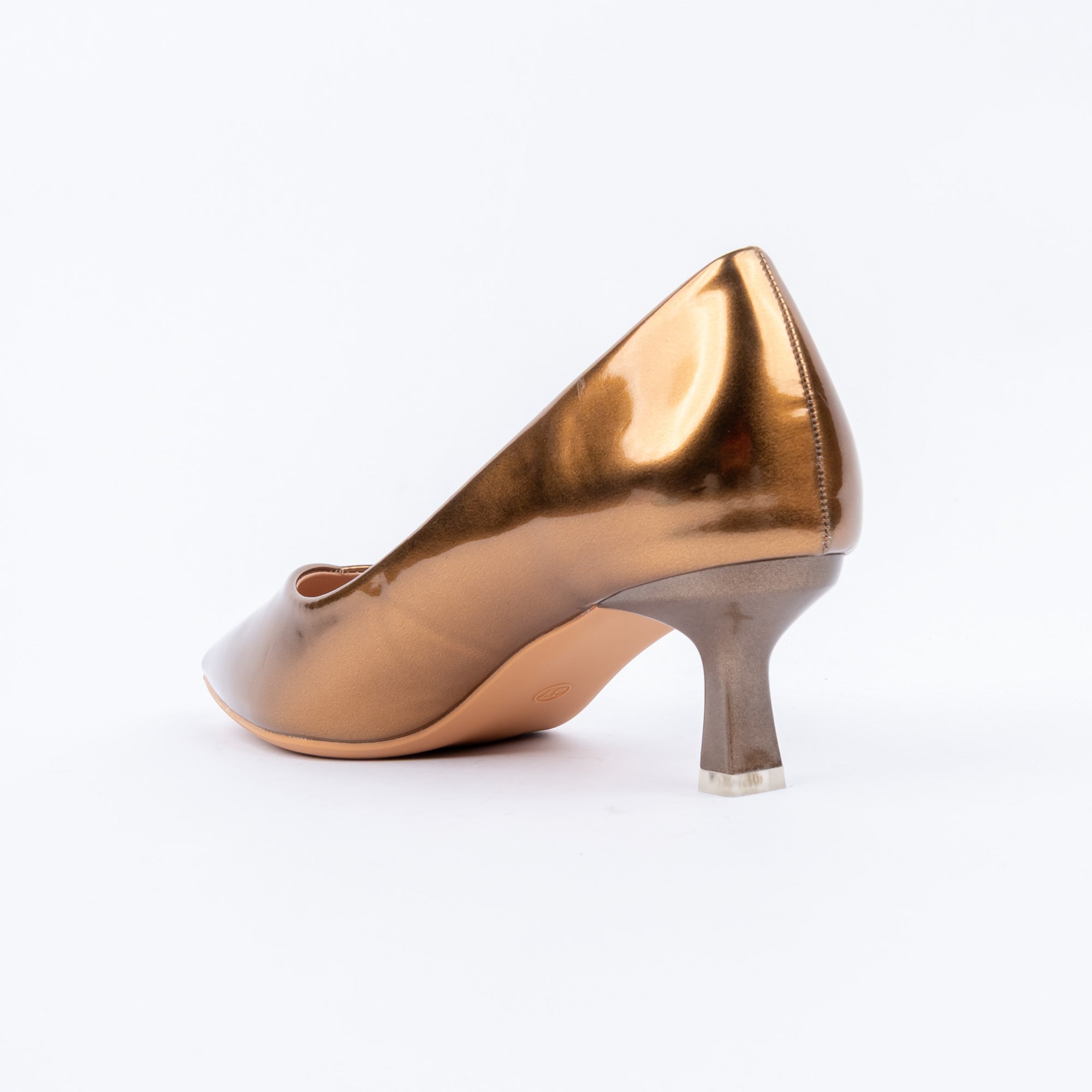 Brown pumps for women with cushioned footbed, side view