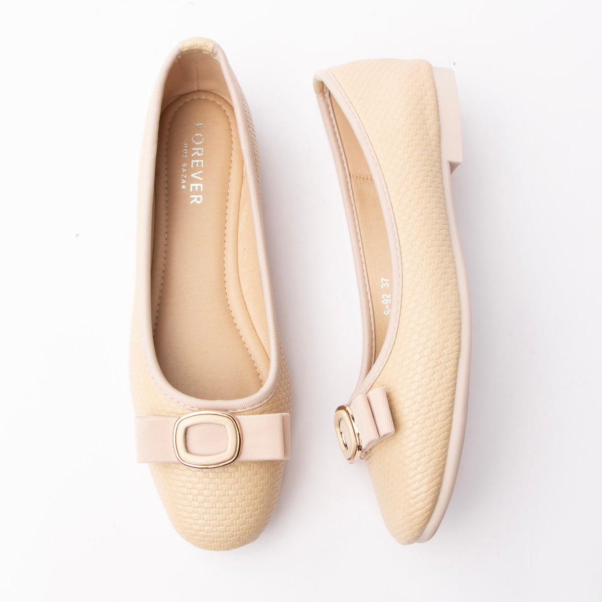 Khaki woven ballerina flats for women with a cushioned footbed