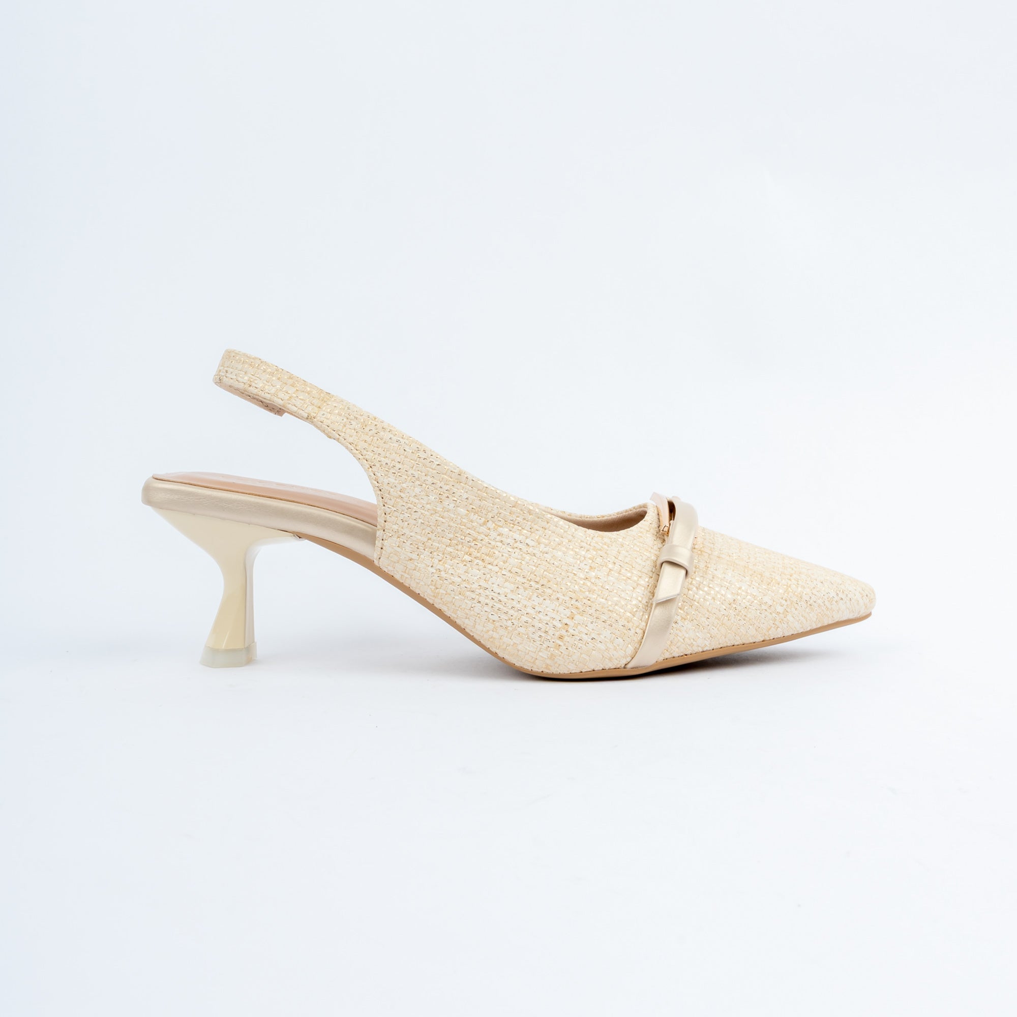 Beige pumps styled for casual wear