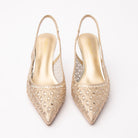 Gold pumps for women, both shoes from the front