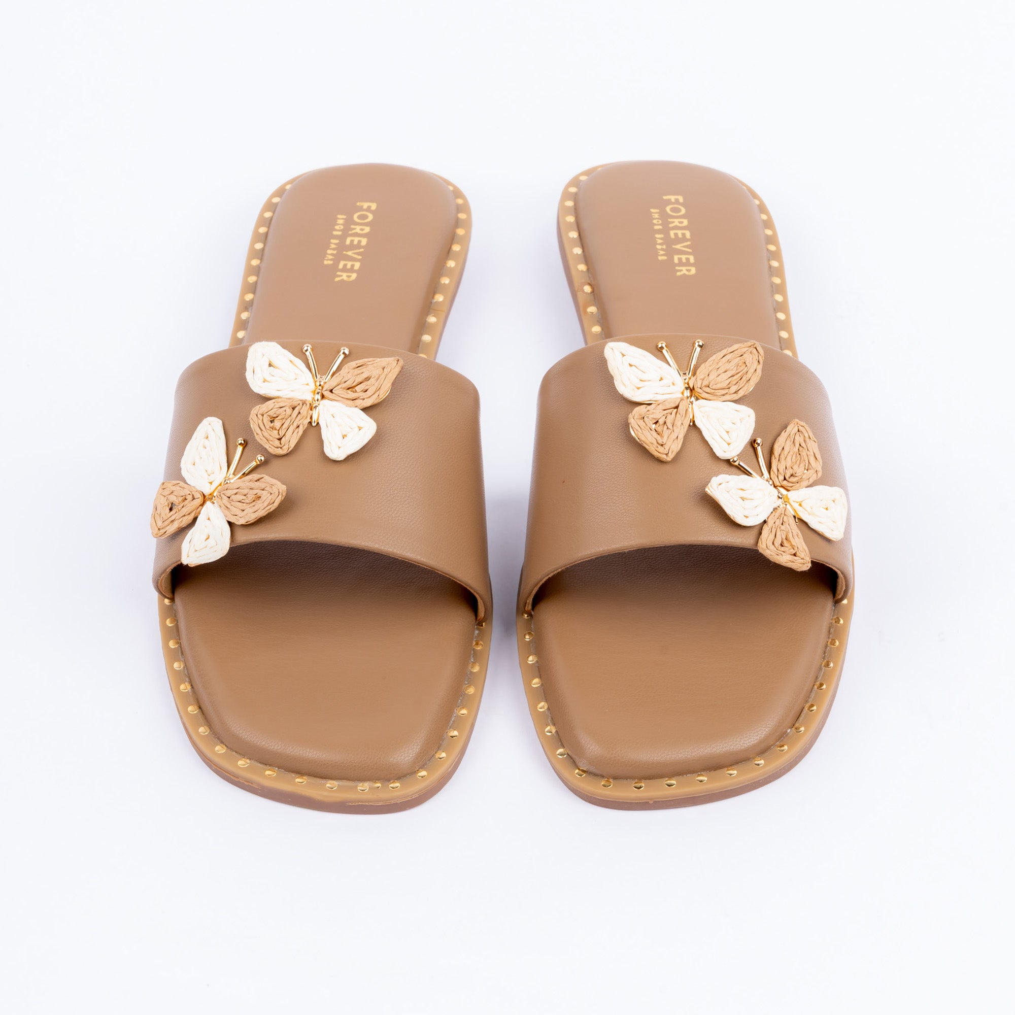Khaki butterfly ballet flats styled for everyday casual wear