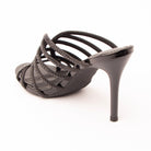 Black mules for women, back view showing the heel