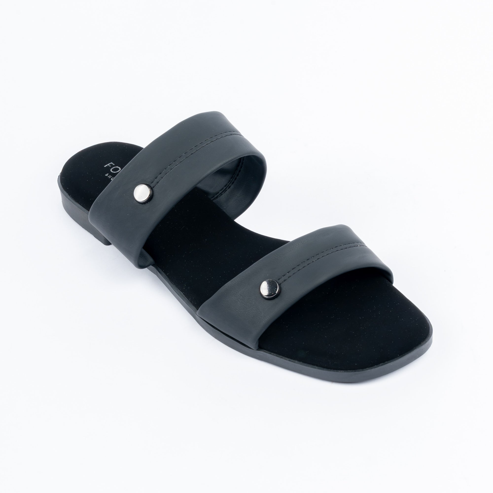 Black flats for women with cushioned footbed, side view