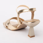 Gold kitten heel sandals for women with cushioned footbed, side view