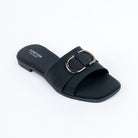 Black buckle ballet flats for women, gold ring buckle detail