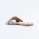 Silver flats for women with cushioned footbed, side view